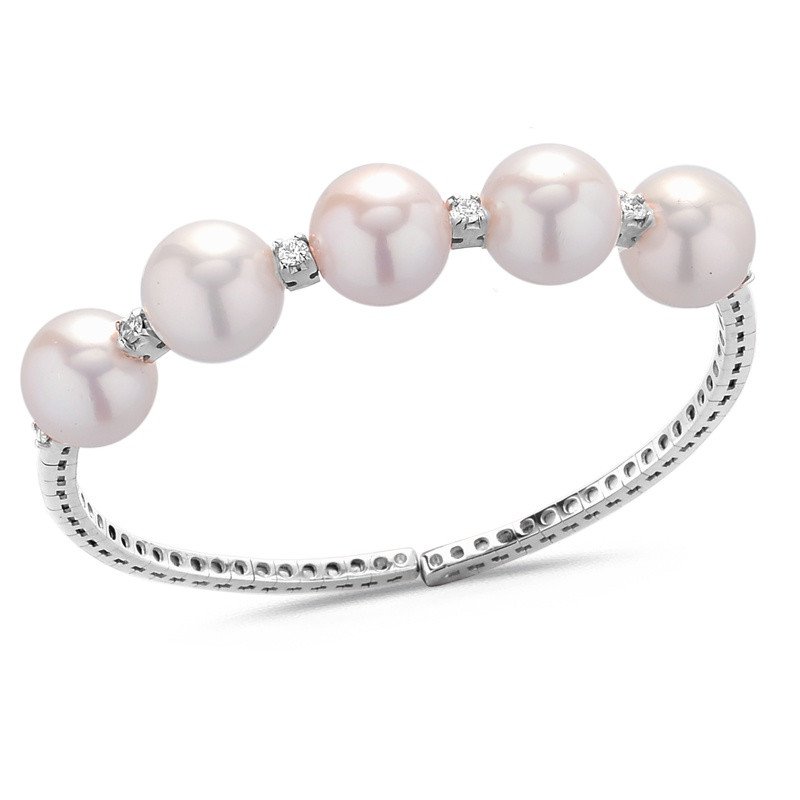 Flexible Bangle Natural Pearls and Diamond  White Gold