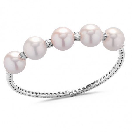 Bracciale Schiava Flessibile Perle e Brillanti Oro Bianco