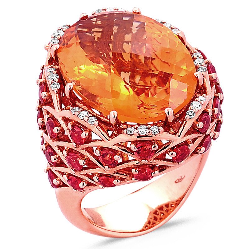 Anello Citrino Brandy e Zaffiri Orange