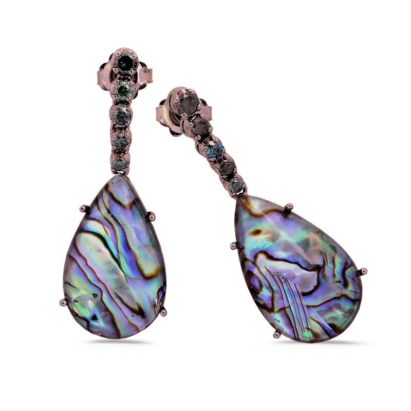 Blue Diamonds Rock Crystal Mother of Pearl Pear Earrings White Gold