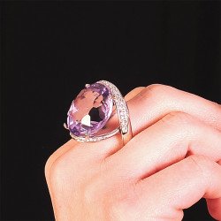 Amethyst Ring with Diamonds Worn Model