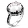 Rock Crystal and Black Diamonds Ring White Gold