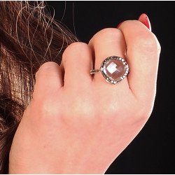 Rock Crystal and Black Diamonds Ring Worn Model