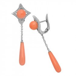 Rose Coral and Diamonds Earrings White Gold