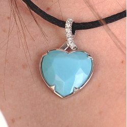 Turquoise Heart Diamond Pendant Worn Model