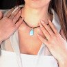Turquoise Drops Cut and Diamond Pendant Worn Model