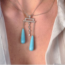 Turquoise and Diamond Decò Pendant Worn Model