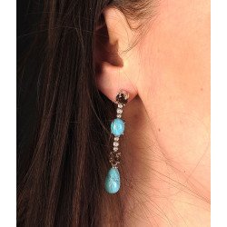 Dangling Turquoise, Smoky Quartz Diamonds Earrings Worn Model