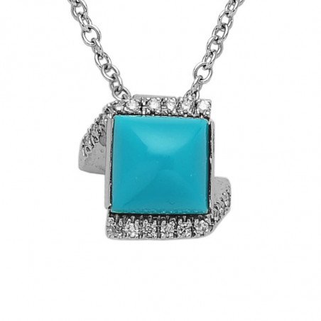 Pyramid Turquoise and Diamonds Pendent White Gold
