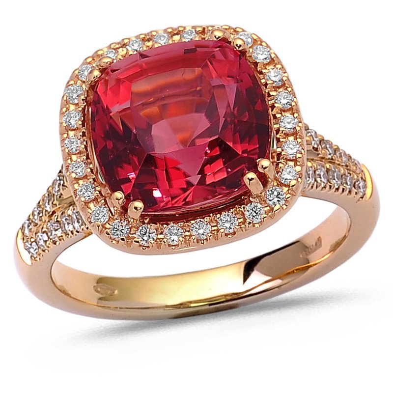 Halo Semi-precious Stone Pink Tourmaline and Diamond Ring Rose Gold