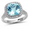 Halo Semi-precious Stone Aquamarine and Diamond Ring White Gold