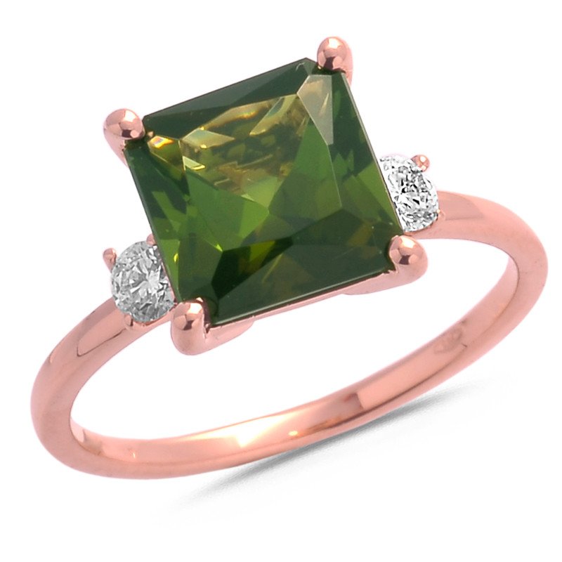 Anello Tormalina Verde e Brillanti Oro Rosa