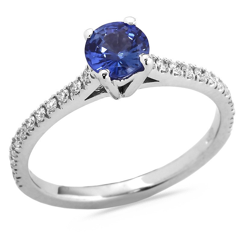 Blue Sapphire and Diamond Ring White Gold