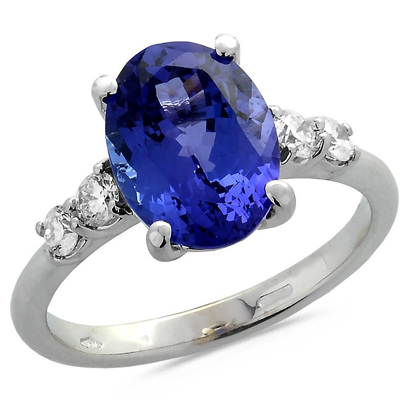 Anello Tanzanite Ovale e Brillanti Oro Bianco