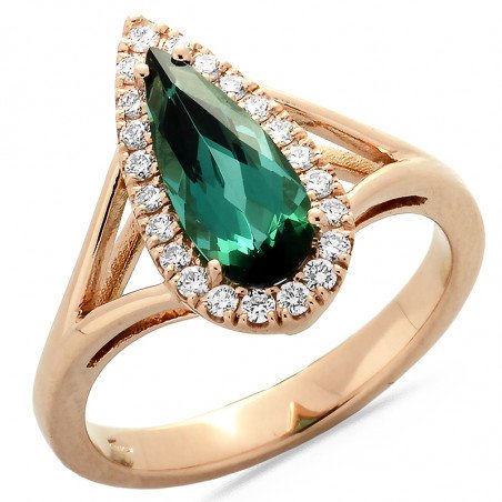Drop Green Tourmaline and Diamond Ring Rose Gold