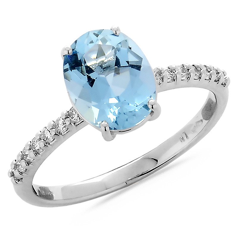 Oval Aquamarine and Diamond Ring White Gold