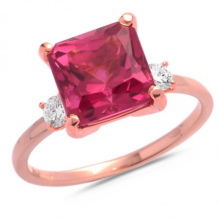 Anello Tormalina Rosa e Brillanti Oro Rosa