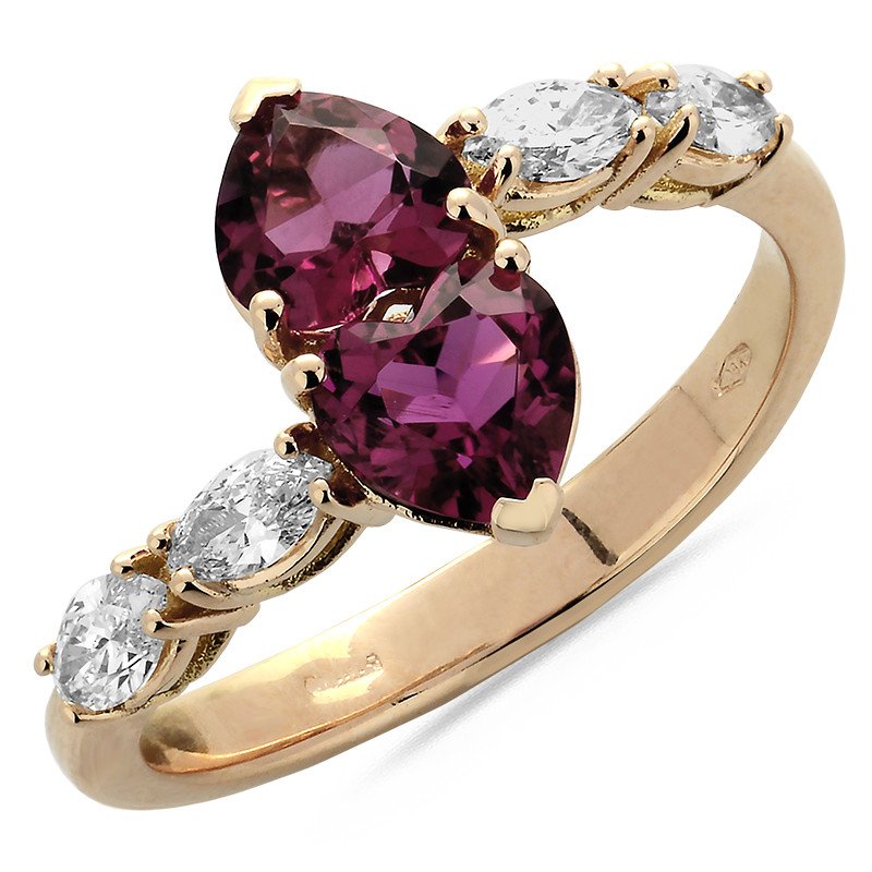 Rubellite Heart cut and Diamond Ring Rose gold