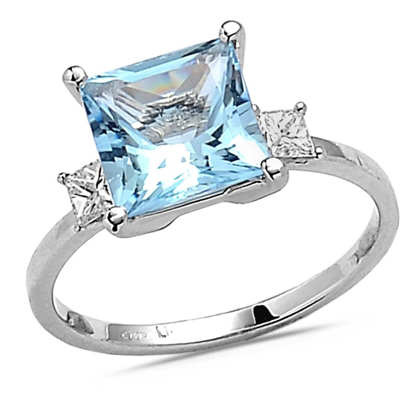 Aquamarine and Princess Diamond Ring