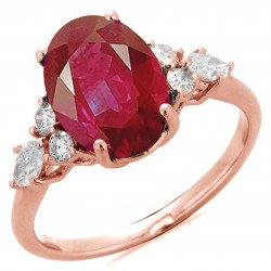 Oval Rubellite with Round Diamond and Navette Ring Rose Gold