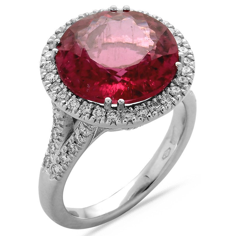 Anello Rubellite con Brillanti Haute Couture  Oro Bianco