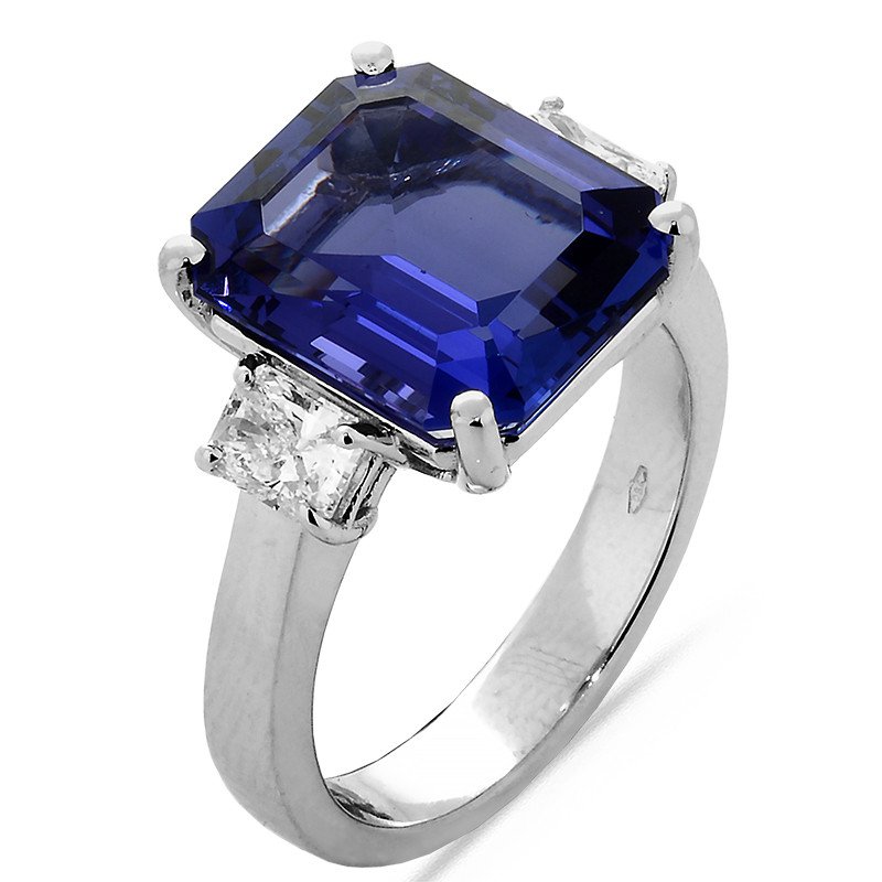 Emerald Cut Tanzanite and Radiant Cut Diamonds Ring