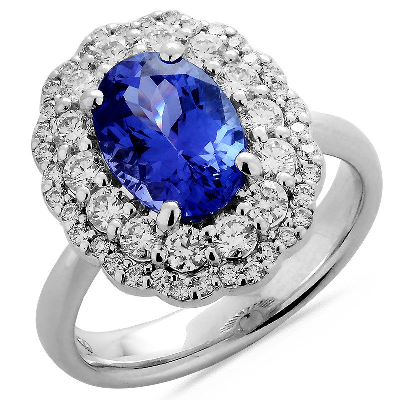 Anello Tanzanite ovale oro bianco e brillanti