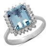 Emerald cut Aquamarine and Diamond Ring White Gold
